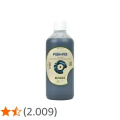 Flacone di fertilizzante liquido FISH-MIX, un nutriente per piante con NPK 4-0-3, ideale per la crescita sana.