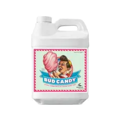Flacone bianco con etichetta "Bud Candy" e un bambino che mangia zucchero filato. Un mix di carboidrati per grandi raccolti.