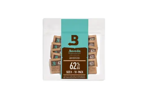 Confezione da 10 bustine Boveda 62% RH, Size 8, per mantenere l'umidità ideale.