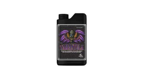 Flacone di Tarantula Advanced Nutrients, un prodotto con microbi benefici per radici più robuste e sviluppo di gemme secondarie.
