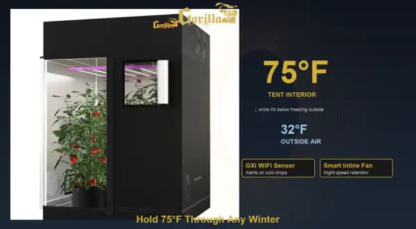 Grow box che mantiene 75°F interni anche con 32°F esterni. Ideale per riscaldare grow box in inverno.