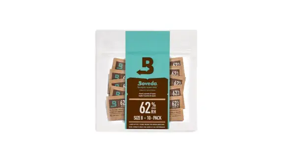 Confezione da 10 bustine Boveda 62% RH, Size 8, per mantenere l'umidità ideale.