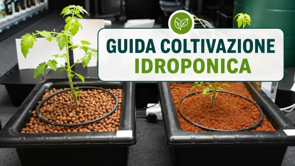 Piantine in coltivazione idroponica, una con argilla espansa, l'altra con fibra di cocco. Guida alla coltivazione idroponica.