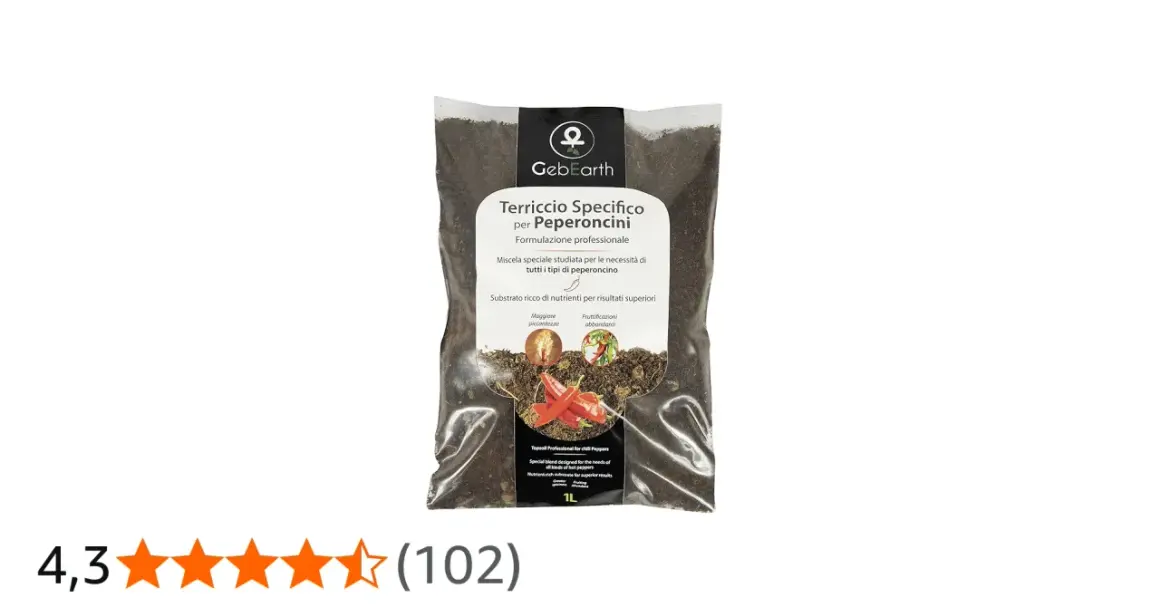 Terriccio per peperoncini GebEarth, formulazione professionale per risultati superiori. Ideale per coltivare peperoncini piccanti e rigogliosi.