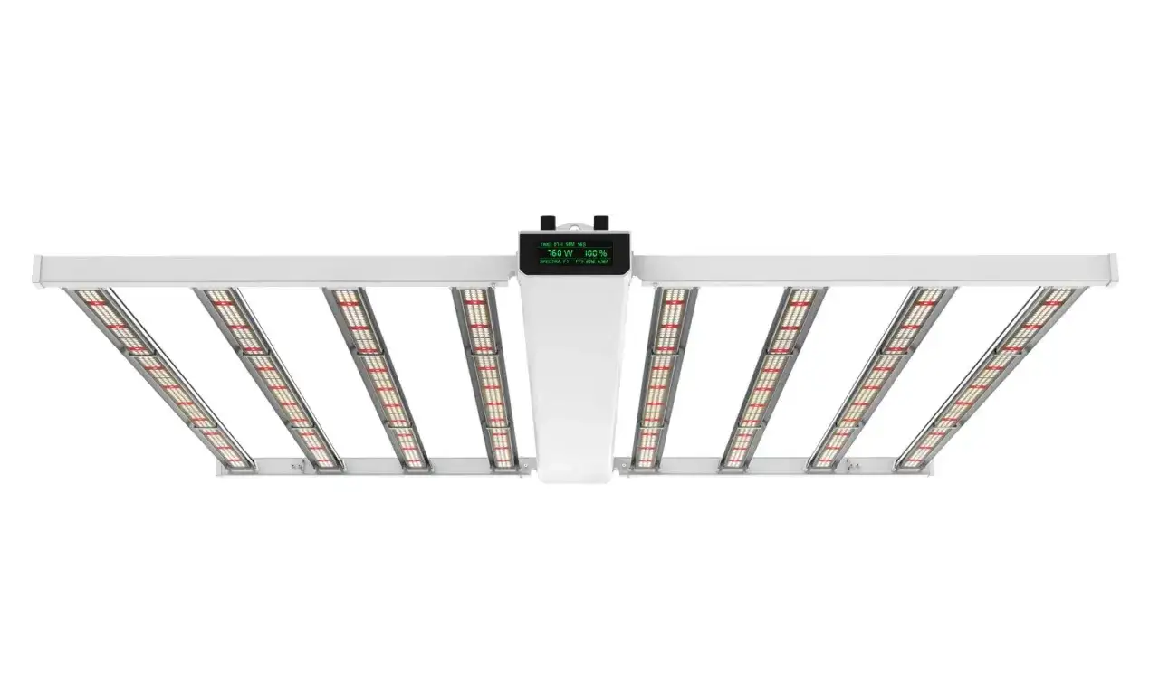 Lampadario LED Lumatek Zeus 465w Pro, con display digitale che mostra potenza e spettro.