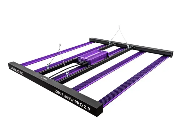 Lampada LED Lumatek Zeus 465W Pro 2.9 con barre viola e driver centrale.